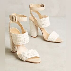SCHUTZ Cream Woven Block Heel Sandals - Ankle Strap, Strappy, Open Toe, Chic 7B